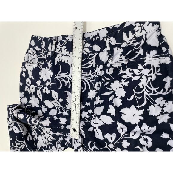 Chaps Floral High Waisted Straight Leg Crop Capri Pants Navy Blue Hawaiian 10 - Picture 10 of 13